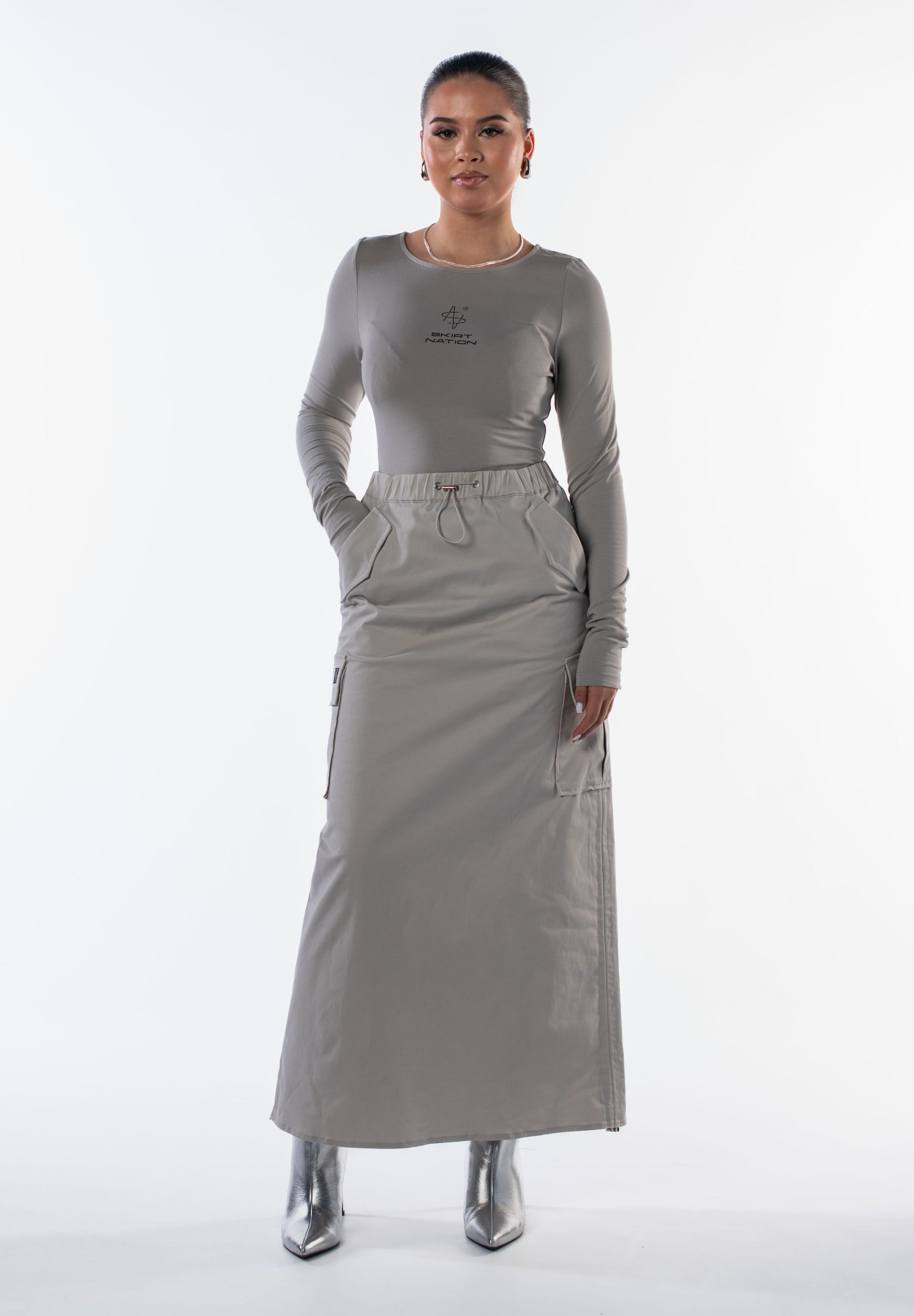 Stone Grey Cargo Skirt